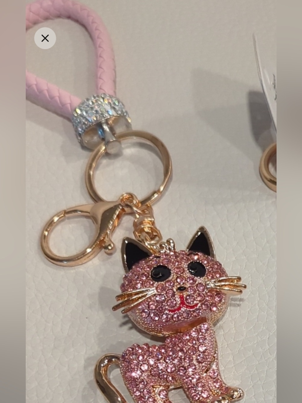Pink Crystal Cat bag charm keychain wristlet